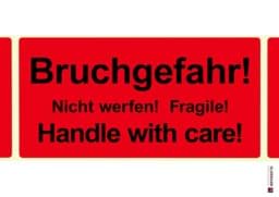 Zeige Details für Warnetikett "Bruchgefahr! Nicht werfen! Fragile! Handle with care!" Bild von Warnetikett "Bruchgefahr! Nicht werfen! Fragile! Handle with care!"