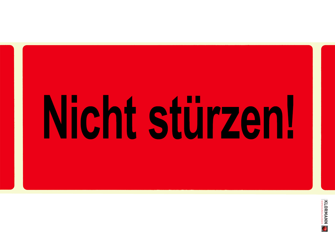 Bild von Warnetikett "Nicht stürzen!"