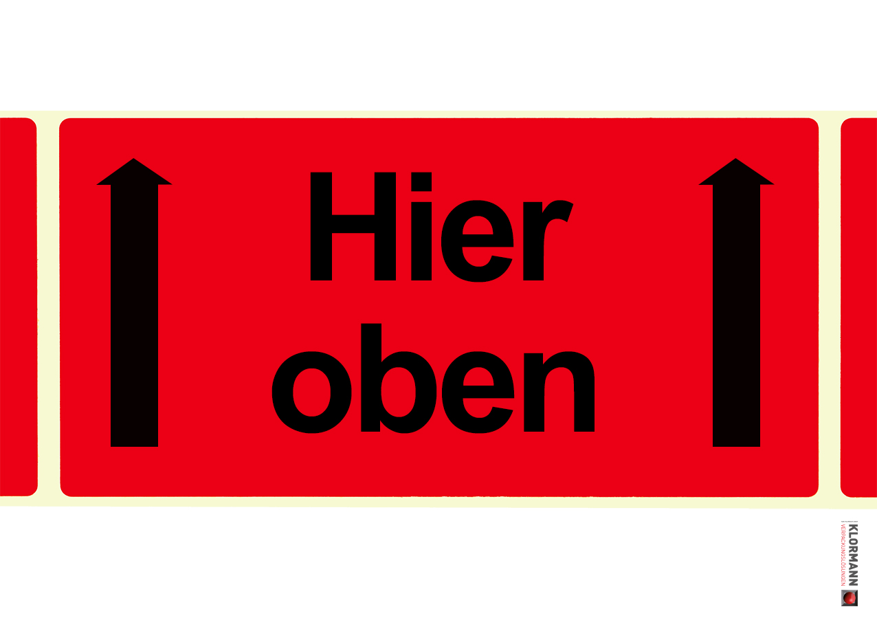 Bild von Warnetikett "Hier oben"