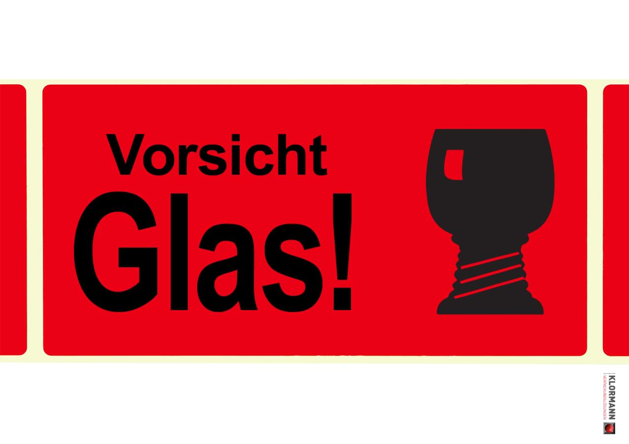 Bild von Warnetikett "Vorsicht Glas!"