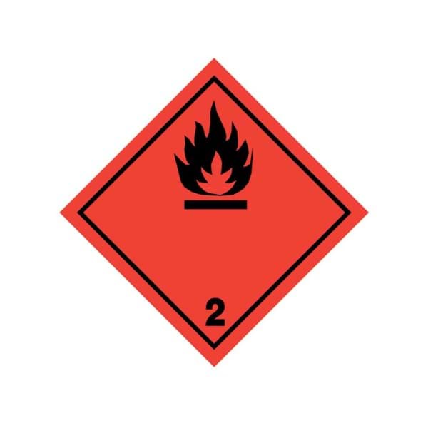 Bild von Gefahrgutetikett aus Haftpapier, Klasse 2.1, "Entzündbare Gase", 10 x 10 cm