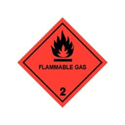 Bild von Gefahrgutetikett aus Haftpapier, Klasse 2.1, "Flammable Gas", 10 x 10 cm