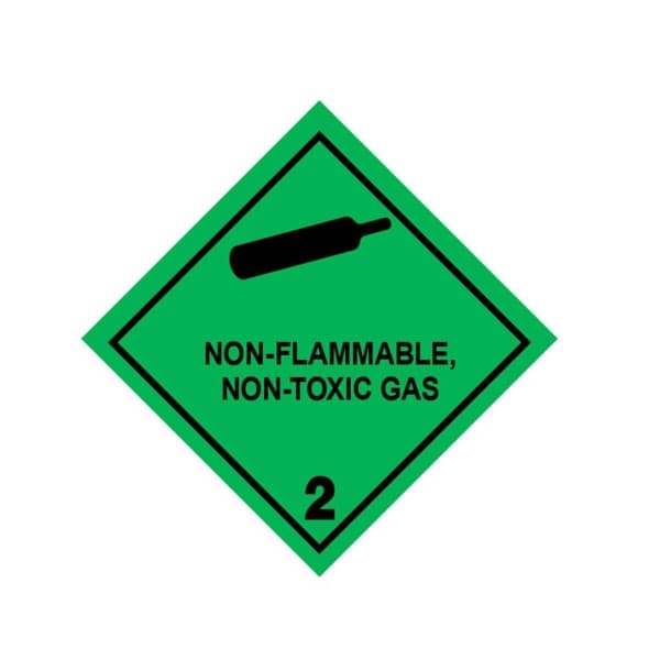 Bild von Gefahrgutetikett aus Haftpapier, Klasse 2.2, "Non-flammable, non-toxic gas", 10 x 10 cm